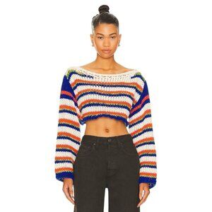 MORE TO COME Stefanie Crop Sweater in White Multi Small New Womens Knit Top